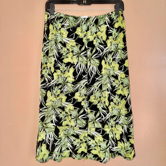 Citiknit Women's Green Black Floral Print Maxi Skirt - Size Medium - Picture 3 of 7